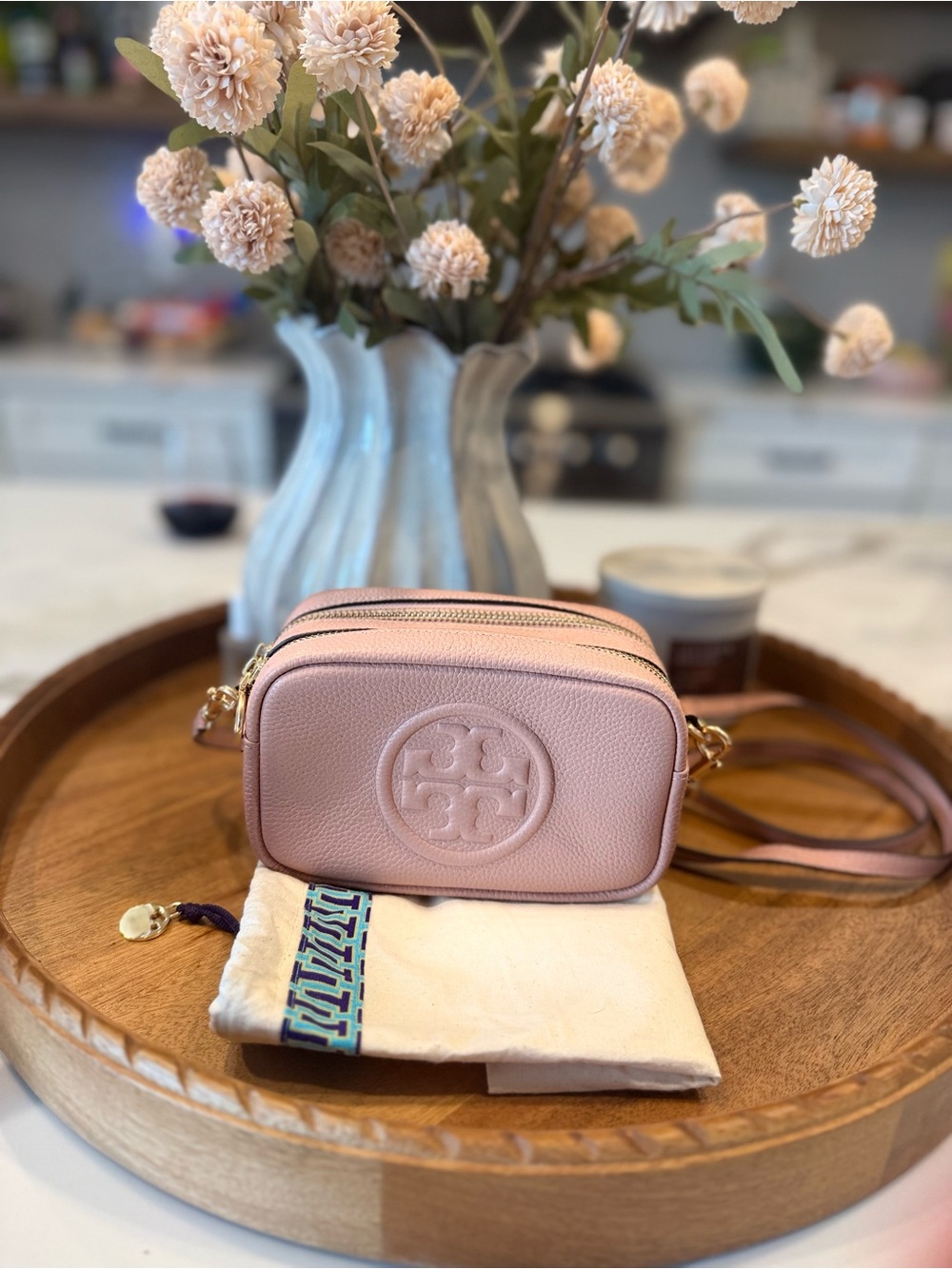 Tory Burch Blush Pink Pebbled Leather Camera Crossbody